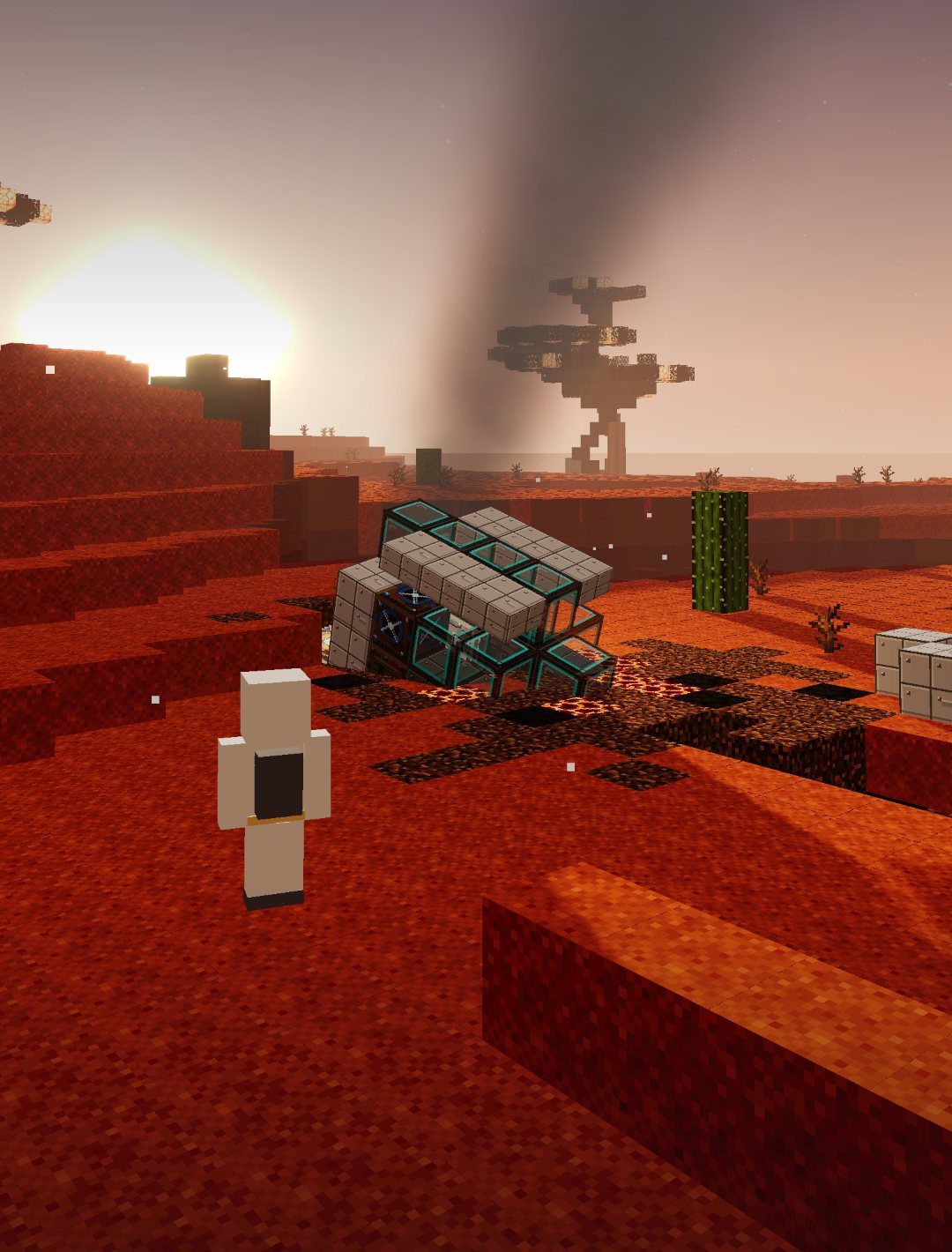 The wrecked ship half buried in red ground