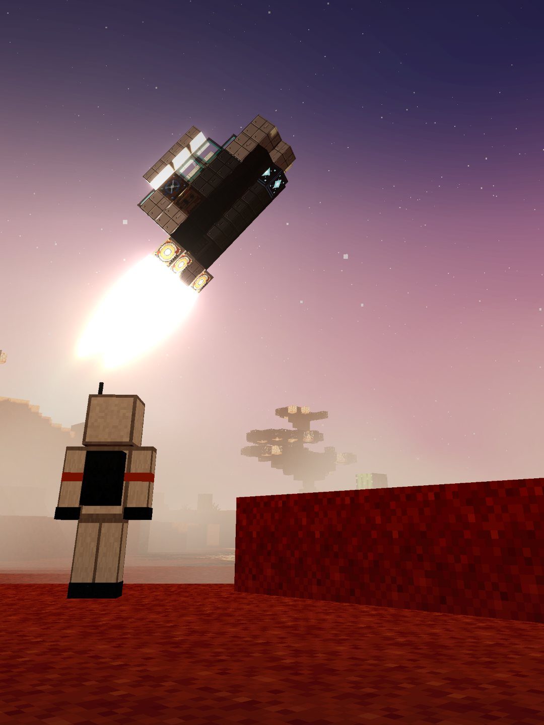 A rebuilt ship launches over Dross while a pilot watches