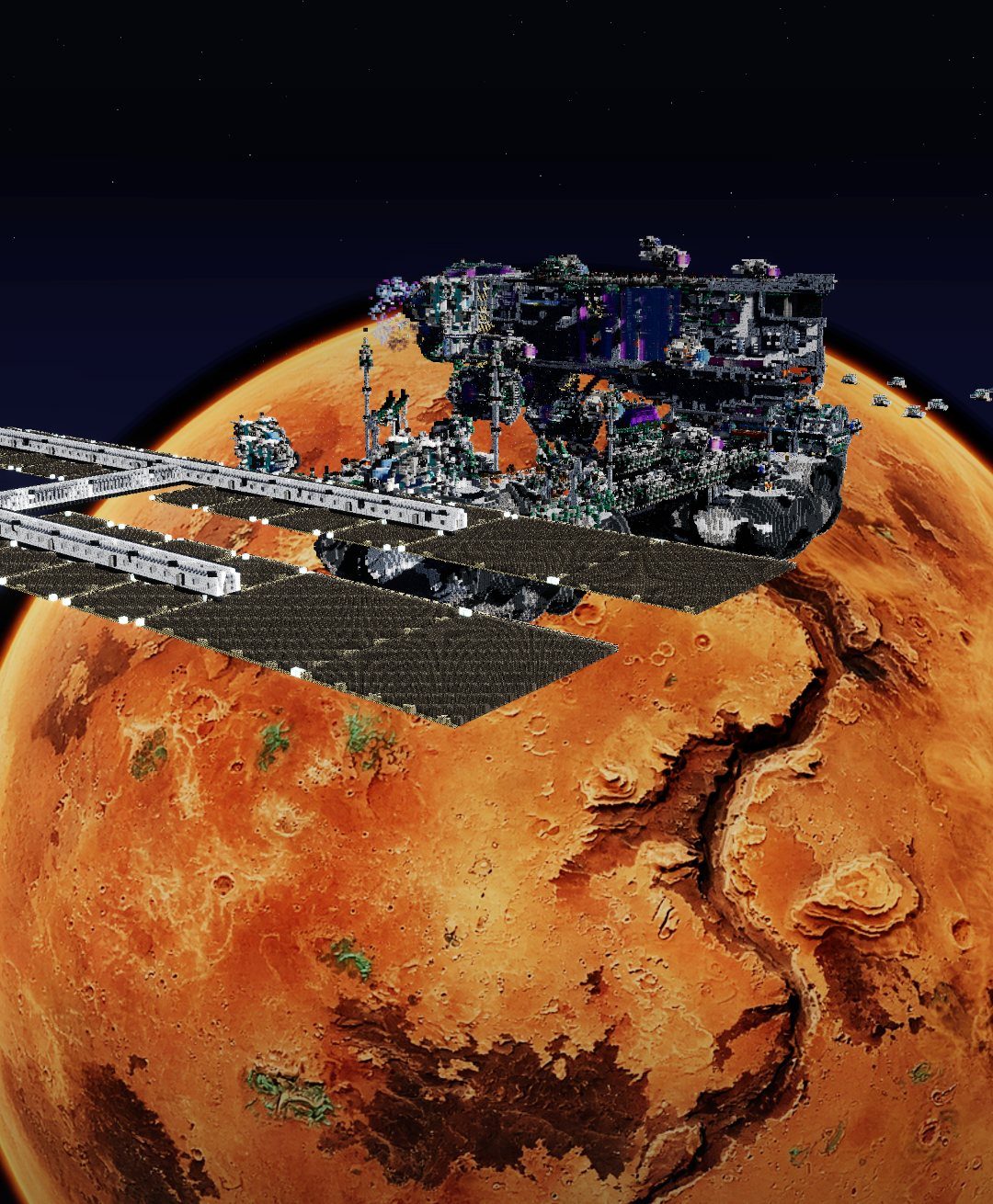 The Outpost station in orbit above a red planet